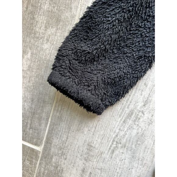 FAVLUX Fluffy Black Sherpa Teddy Open Front Jacket Coat Fall Spring Soft Cozy L - Picture 6 of 8